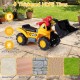 3-in-1 ride-on excavator bulldozer with HDPE tires, sound effects, and detachable helmet for outdoor fun.