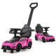 Side view of the pink Maserati licensed 3-in-1 ride-on push car, showcasing its sleek design and safety features for.