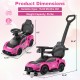 Pink Maserati licensed 3-in-1 ride-on push car with detachable handle, musical steering wheel, and under-seat storage.