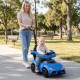 Blue 3-in-1 Toyota licensed foot-to-floor stroller with parent handle, featuring racing graphics and secure guardrail.