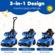 3-in-1 blue Toyota licensed push car, walking car, and ride-on car with parent handle and storage compartment for.