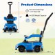 3-in-1 blue Toyota licensed foot-to-floor stroller toy with parent handle, designed for toddlers aged 1.5-5 years.