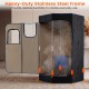 Portable steam sauna with heavy-duty stainless steel frame, clear window, and included folding chair for home use.