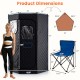 Portable black steam sauna with dimensions, 9 heat levels, and included folding chair for home spa sessions.