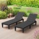 Black outdoor PP chaise lounge chairs set of 2 with adjustable backrests, perfect for poolside or backyard relaxation.