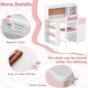Kids desk and chair set in pink with hutch, featuring a magnetic catch, easy-to-clean surface, and round corners.