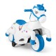 Unicorn ride-on toy with training wheels in navy, featuring dual driving modes and a comfortable seat for kids.