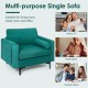 Single modern accent chair in teal suede fabric with removable cushions, ideal for living room or office use.