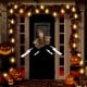 Halloween hanging animated zombie prisoner decoration with glowing red eyes, sound activation, and spooky features for.