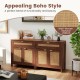 Sideboard storage cabinet with natural rattan doors, brown finish, and spacious top for living room or dining room use.