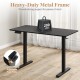 Ergonomic electric standing desk with a black metal frame, height adjustable from 28.5" to 46.5", supports 200 lbs.