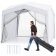 Pop up canopy tent with 4 sidewalls and mesh netting, portable wheeled bag for easy transport, ideal for outdoor events.