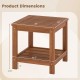 2-Tier outdoor side table with storage shelf, solid wood, waterproof finish, ideal for patio or garden use.