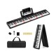 88-key foldable electric piano keyboard in black with semi-weighted keys, portable design, and included accessories for.