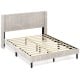 Queen size velvet bed frame with vertical channel tufted wingback headboard in white, offering modern elegance and.