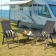 Two gray adjustable back patio folding dining chairs with a sturdy aluminum frame, perfect for outdoor relaxation.