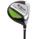 Junior golf club #3 fairway with green accents, graphite shaft, and rubber grip, ideal for kids aged 5-7 years.