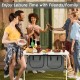 Height adjustable gray folding camping table with large storage area, perfect for picnics and outdoor gatherings.