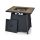28-inch propane gas fire pit table featuring an anti-rust steel frame and adjustable foot pads for stability on uneven.