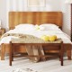 Wood bench with solid rubber wood frame in walnut finish, featuring a hand-woven seagrass seat for stylish extra.