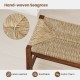 Hand-woven seagrass seat detail of a 40-inch walnut wood bench with solid rubber wood frame, perfect for stylish.