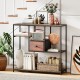 Rustic brown 40-inch console table with staggered shelves and a fabric drawer, ideal for living room or entryway.