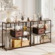 Rustic brown 40-inch console table with staggered shelves and fabric drawers, perfect for living room storage.