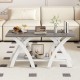 Gray 40-inch farmhouse coffee table with X-shaped legs, featuring a spacious top and open storage shelf for living room.