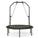 40-inch fitness trampoline with adjustable handlebar, 36 elastic cords, and two resistance bands for versatile workouts.