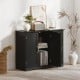 Modern black kitchen sideboard buffet cabinet with adjustable shelf and gold-tone handles, perfect for organizing.