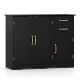 Black modern kitchen sideboard buffet cabinet with gold-tone handles, featuring 2 drawers and adjustable inner shelf.