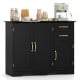 Modern black kitchen sideboard buffet cabinet with gold-tone handles, featuring two drawers and adjustable shelf for.