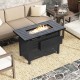 Rectangle black propane fire pit table with lava rocks, 48,000 BTU output, perfect for patio gatherings.