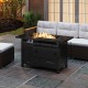 Rectangle black propane fire table with lava rocks, 48,000 BTU output, perfect for patio gatherings.
