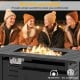Rectangle outdoor propane fire pit with adjustable flames, 48,000 BTU, and lava rocks, perfect for patio gatherings.