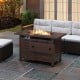 Rectangle gas fire table with lava rocks, 48,000 BTU output, brown galvanized steel, ideal for outdoor patio gatherings.