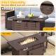 Rectangular 40-inch outdoor propane fire table in brown, featuring a removable lid for versatile use as a coffee table.
