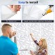 Installation process of 3D wall panels with diamond patterns, featuring adhesive stickers for easy setup.