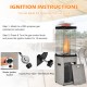 41,000 BTU propane patio heater with metal hood, featuring a simple ignition system and adjustable flame size for.