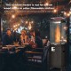 Propane patio heater with lockable wheels, weather-resistant design, providing warmth for outdoor gatherings.