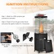 Propane patio heater with lockable wheels, weather-resistant design, and simple ignition system for outdoor warmth.