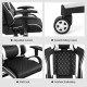 Adjustable armrest and wide seat of the white massage gaming chair with lumbar support for ultimate comfort.