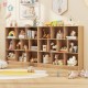 Wooden toy storage organizer with 10 open cubes, ideal for kids' rooms, featuring a natural finish and spacious top.