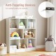 Freestanding 41-inch white bookcase with 8 open cubes, anti-toppling devices, ideal for kids' room organization.
