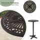 Round cast aluminum patio bar table with intricate patterns, rust-resistant, ideal for garden or poolside use.