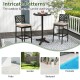 Round cast aluminum patio bar table with intricate patterns, suitable for garden, backyard, and poolside use.