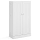 Tall white pantry cabinet with double doors, featuring 5 adjustable shelves for versatile kitchen storage.