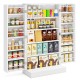 Interior view of a 41-inch tall white pantry cabinet showing organized jars and containers on adjustable shelves for.