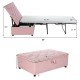 Folding ottoman sleeper bed in pink with a thick mattress, ideal for guest beds or office naps, measures 89" x 31".