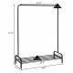 Heavy duty clothes stand rack with top rod and lower storage shelf, metal structure, 57” height, ideal for organizing.